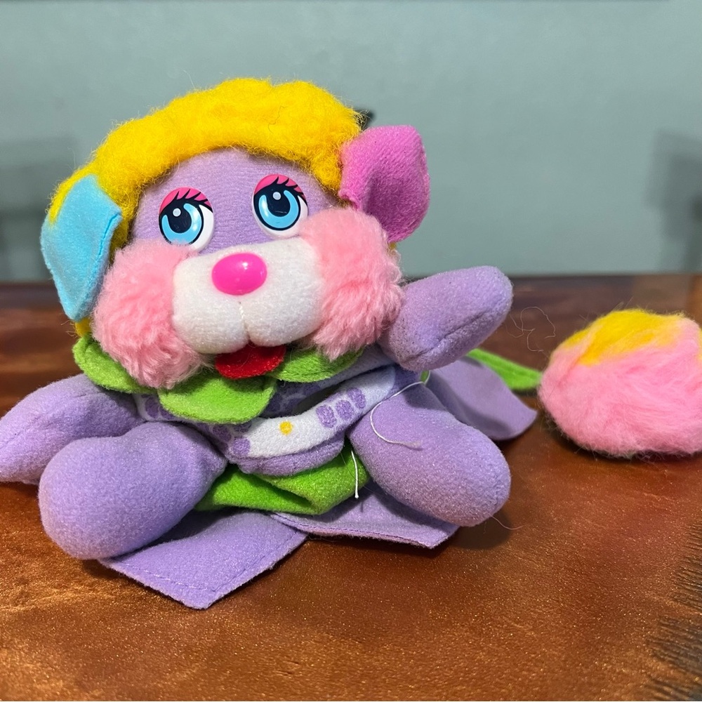 Vintage 1987 Popple Flower plush purple white blue 80s VTG collectible